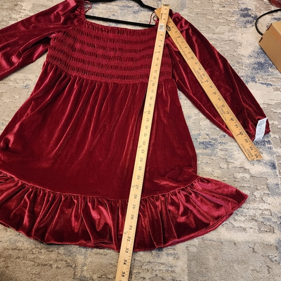 NWT Lauren Conrad Berry Wine Red Velvet Babydoll Smocked Dress Long Sleeve XLP - Picture 7 of 12